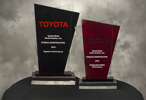 Stenco Construction won two Toyota Supplier Awards for Superior Performance in Construction, Machinery, and Equipment, and Outstanding Safety Performance. 